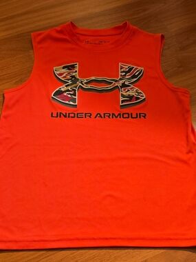 Under Armour Orange Camo Logo Sleeveless Athletic Tee